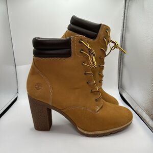 Timberland Women’s 11 9” Tall Wheat Nubuck Leather Heel Booties Tillston DISPLAY